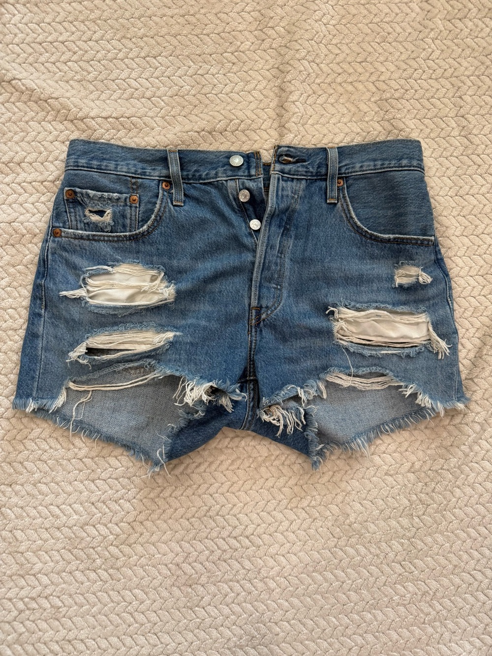 Levi's 100% Cotton Distressed Blue Denim Cutoff Shorts